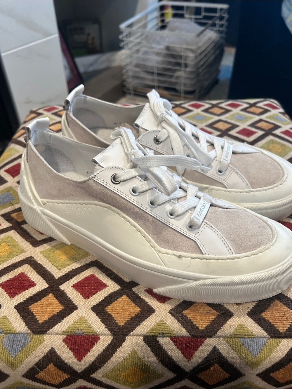 Jimmy Choo V.B.C. White and Light Gray Low-Top Sneakers